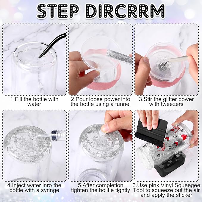 Datanly 10 Pcs Snow Globe Tumbler Supplies for Glitter, Snow Globe DIY Kit-Plastic Squeeze Bottle Silicone Cup Cradle Funnel Tweezers Bent Syringe for Cup Making Tumbler Craft Supplies (Black,White)