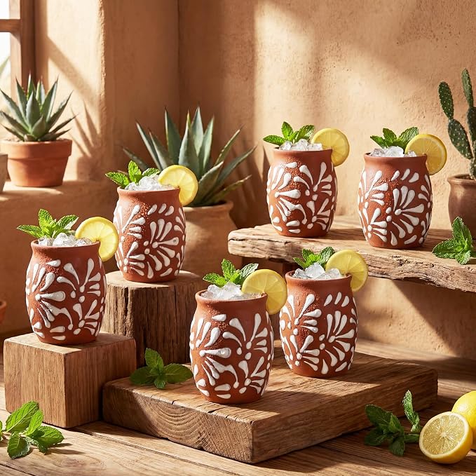 LemonRoad 24 Pack 3oz Cantaritos De Barro Mexicanos Shooters Mini Pottery Clay Cups Jarritos De Barro Mexicano Taco Tuesday Cocktail Cups Mexican Shot Glasses for Tequila Margaritas Mojitos