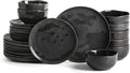 Stone Lain Mirella 24-Piece Stoneware Round Kitchen Dinnerware Set with Plates and Bowls, Service for 8, Charcoal