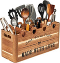 Kitchen Utensil Holder, Large Acacia Wood Organizer for Countertop | Extra Large Farmhouse Style with 4 Compartments, Rustic Wooden Storage for Cooking Tools & Cutlery