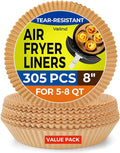 Vailnd Air Fryer Liners Disposable, 305 PCS 8" Round Unbleached Air Fryer Paper Liners, Heavy-Duty Air Fryer Liners for 5-8 qt Basket, Non-stick & Oil-Proof Parchment Paper for Oven, Pan