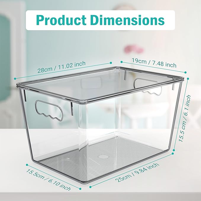 YAN & HIN Clear Stackable Storage Bins with Lids, Drawer organizer Bins with Handles, Closet Organizers and Storage, Fridge, Pantry, Bathroom organizer Storage Containers