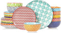 Selamica Ceramic Plates and Bowls Sets,24 Pieces Dinnerware Sets for 8,Scratch Resistant Dish Set for family gathering,Dishwasher & Microwave Safe, Assorted Colors