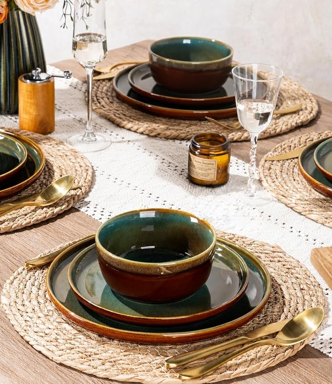 GBHOME Dinnerware Sets for 8, 24 Pieces Stoneware Plates and Bowls Sets, Scratch Resistant Dishes, Dishwasher & Microwave Safe, Reactive Glaze