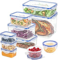 KIGI Food Storage Containers with Locking Lids,Airtight Leak-Proof BPA-Free Meal Prep, Stackable Fridge Freezer Organizer, Multi-Size Multi-Use Set, Rectangle Square Round, 20 Piece Set