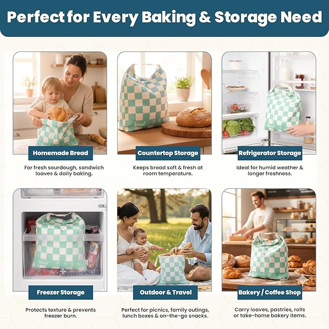 3-Pack Reusable Beeswax Bread Bags (XL, M, S) - Organic Cotton Beeswax Bread Storage Bag for Homemade Bread & Sourdough Freezer-Safe, Breathable & Freshness Support - Eco-Friendly Bread Bag