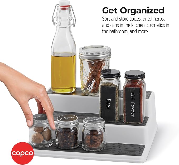 Copco 3-Tier Cabinet Spice Rack Organizer, 10 Inch Tiered Shelf Riser for Kitchen Cabinets, Pantry, and Countertop - Holds Spices, Seasonings, Oils, and Condiments
