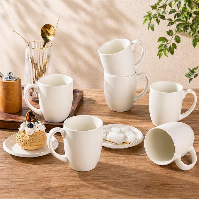AmorArc 12oz Coffee Mugs Set of 6, Ceramic Coffee Mugs for Man, Woman, Dad, Mom, Modern Coffee Cups with Handle for Tea/Latte/Cappuccino/Cocoa. Dishwasher&Microwave Safe, Light Beige