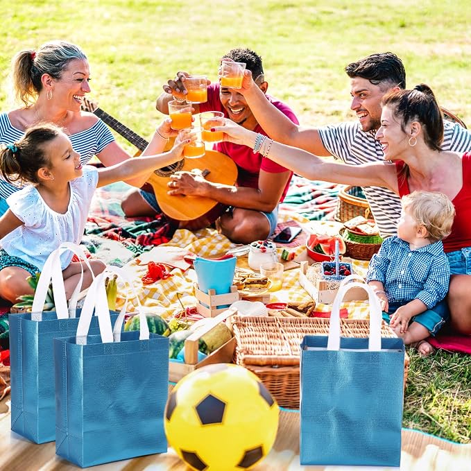 Eccliy Reusable Gift Bags Set Glossy Grocery Gift Tote Bag with Handle for Wedding, Bridal Shower, 4th of July, Summer Event(10 x 8 x 4.7 Inch,Lake Blue,80 Pcs)