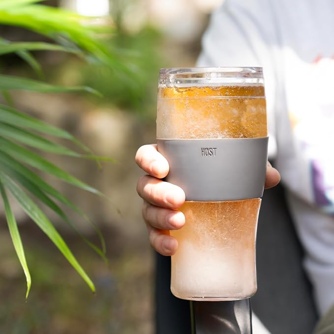 Host Freeze Beer Glasses, Frozen Beer Mugs, Freezable Pint Glass Set, Insulated Beer Glass to Keep Your Drinks Cold, Double Walled Insulated, 16oz, Grey