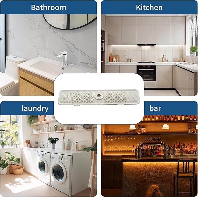 Kitchen Sink Splash Guard,24inch Silicone Draining Mat White Cream Longer Silicone Faucet Handle Drip Catcher Tray Kitchen Sink Splatter Screen for Kitchen