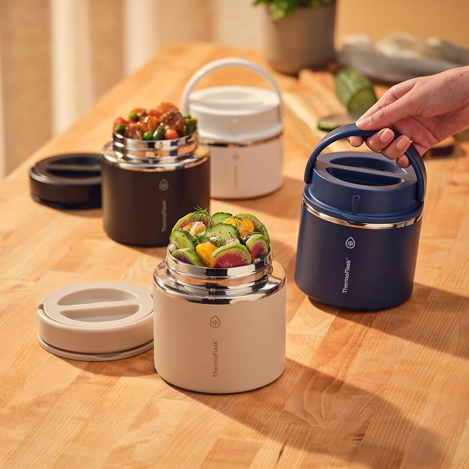 ThermoFlask Insulated Food Jar with Leakproof Lid (20 oz, Navy) - Stainless Steel Food Containers for Hot & Cold Meals, Lunch, Soup & Snacks