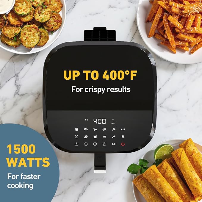 West Bend Digital Air Fryer 4.5 Qt Compact with 12 Presets, Adjustable Temperature for Quick Crispy Meals, Nonstick Easy Clean Basket and Shake Reminder, 1500W, in Black/Silver