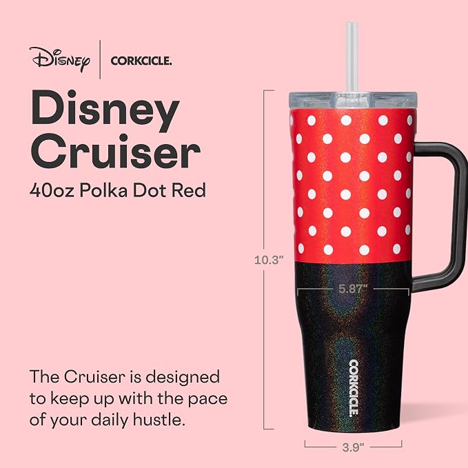 Corkcicle Cruiser Insulated Tumbler with Handle & Straw - Keeps Beverages Cold 20 Hours - Triple Insulated - Summer Drinkware Gift - Keeps Drinks Ice Cold - 40 oz - Minnie Mouse