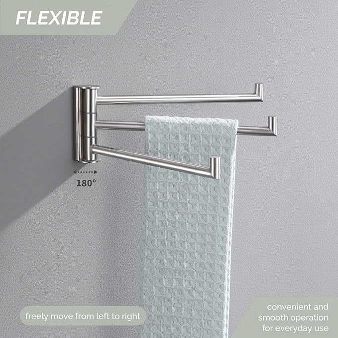 Angle Simple Swivel Hand Towel Holder 3 Bars Brushed Nickel, 304 Stainless Steel Hand Towel Rack for Bathroom Wall Mount