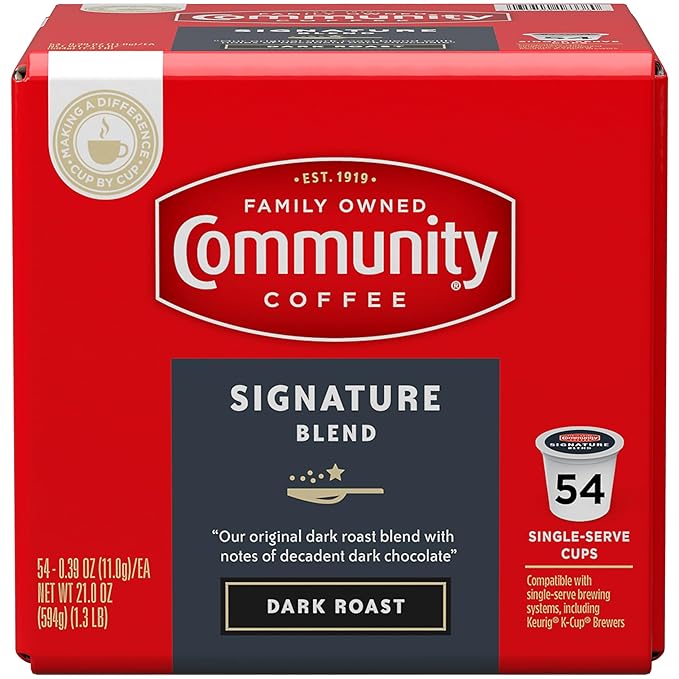 Community Coffee Signature Blend 54 Count Coffee Pods, Dark Roast, Compatible with Keurig 2.0 K-Cup Brewers, Box of 54 Pods