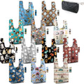 BeeGreen Animal Reusable Grocery Bags Bulk Gifts 12-Pack - Large Tote with Zipper Pouch | Foldable & Washable Polyester Shopping Bags Heavy Duty Animal Lover Gifts Reusable Bag With Handles