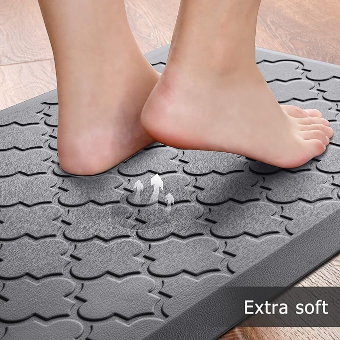 Kitchen Mat [2 PCS] Cushioned Anti-Fatigue Floor Mat Water Resistant Non-Skid Kitchen Mats and Rugs Ergonomic Comfort Foam Kitchen Rugs Standing Mat for Floor Office Sink (Grey,20"x30"+20"x60")