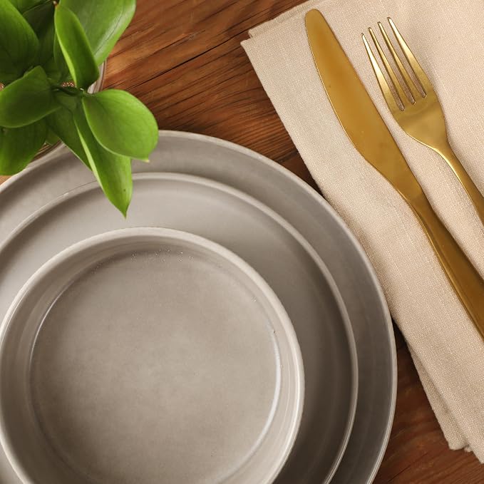Gibson Elite Avant-Garde 12 Piece Stoneware Dinnerware Set for 4, Chateau Grey Plates and Bowls Set with Reactive Glaze, Includes Dinner Plates, Salad Plates and Bowls