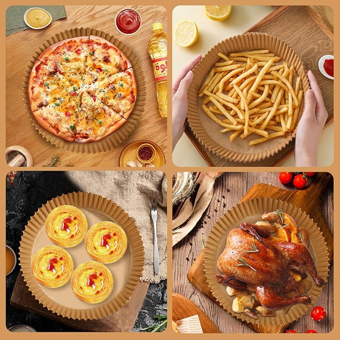200PCS Air Fryer Liners Disposable: Round 8 Inch Non-Stick Airfryer Paper Liners - Food Grade Parchment Paper for 5 6 7 8 QT Air Fryer Baking and Roasting - Waterproof and OilProof (10 Inch on Top)