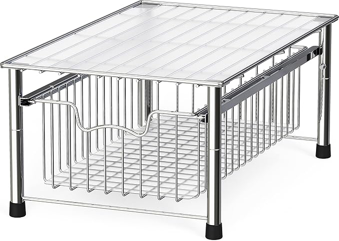 Simple Houseware Stackable 3 Tier Sliding Basket + Single Tier Basket, Chrome