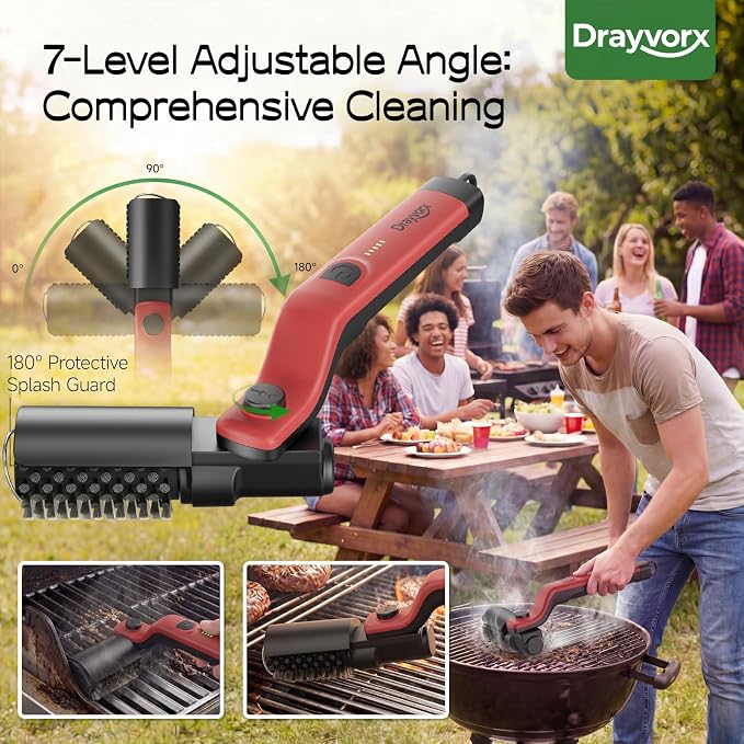Electric Grill Brush, High Torque Grill Brush with 3-Speed Modes, 20kg Max Torque BBQ Cleaner Safe for Porcelain Cast Iron Stainless Steel, Reinforced Steel Bristles, for Fathers Day