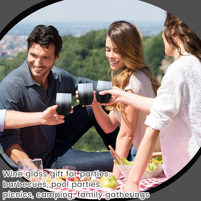 Remagr 16 Pack Stainless Steel Wine Tumblers 12 oz Insulated Vacuum Wine Cup Set Double Wall Stainless Steel Stemless Mug Glasses for Coffee Soda Whiskey Outdoor Travel (Black and White)