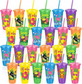 Kochorie 24 Pieces Hawaiian Plastic Cups with Lids and Straws 24 oz Reusable Party Cups Tumblers Bulk Iced Coffee Drinking Cups Water Bottle Travel Mug for Birthday