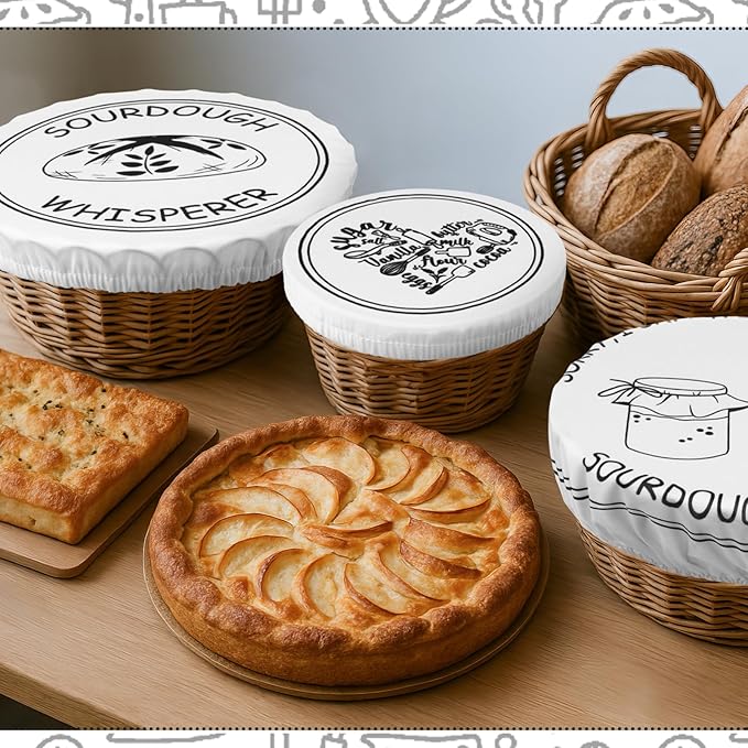 Patelai 10 Pcs Bowl Covers Reusable in 5 Size Stretch Cloth Fabric Elastic Food Storage Bowl Covers Bread Sourdough Lids for Proofing Food Fruits Leftover (Black White,Minimalist Style)