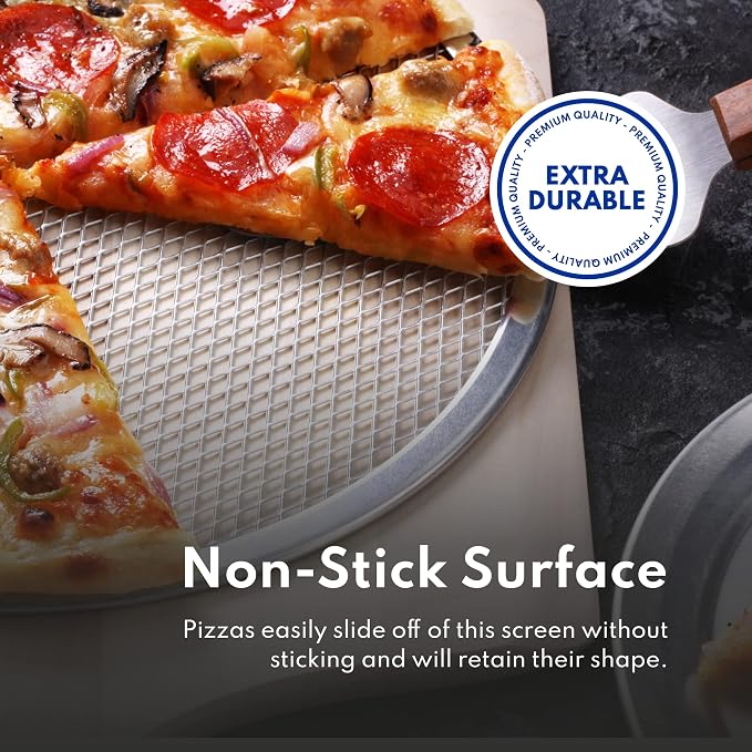 New Star Foodservice Restaurant-Grade Seamless Aluminum Pizza Baking Screen, 16 Inch, Pack of 6