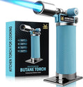 RAVS Butane Torch Lighter, Refillable Kitchen Torch with Adjustable Flame and Safety Buckle, Premium Metal Mini Torch for Baking, Soldering, Resin Art, Blue, Butane Not Included