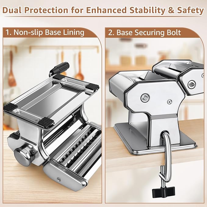 Pasta Maker - 7 Thickness Settings Pasta Roller & 2-in-1 Cutter, Stainless Steel Pasta Machine for Spaghetti, Fettuccine, Ravioli, Lasagna - Includes Hand Crank & Table Clamp