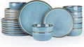 GBHOME Ceramic Dinnerware Sets for 8, 24 Pieces Stoneware Plates and Bowls Sets, Scratch Resistant Dishes, Dishwasher & Microwave Safe, Reactive Glaze-Space Blue