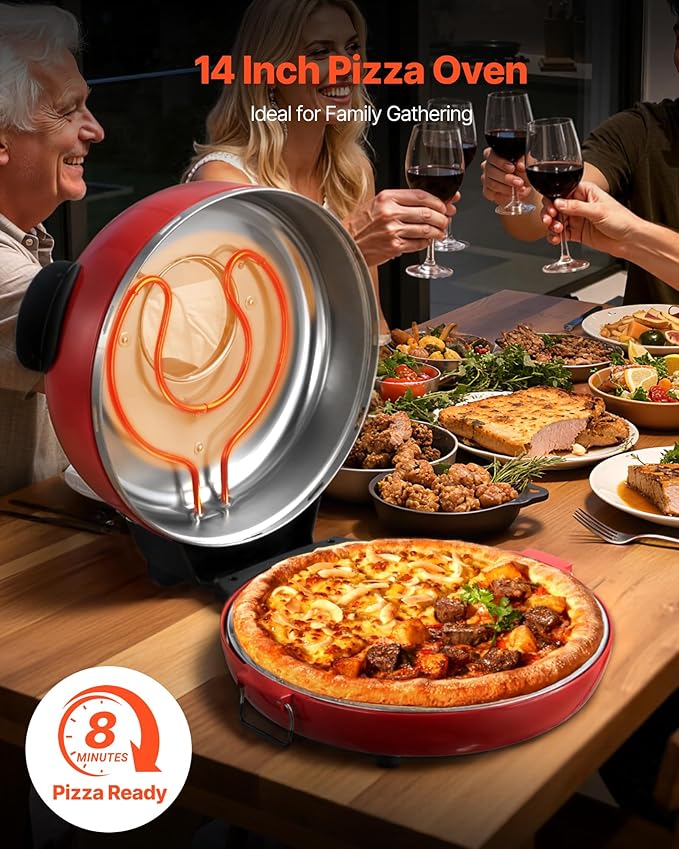 VEVOR Pizza Oven, 14 in Electric Pizza Maker, 1600W Electric Pizzas Cooker with Cordierite Stone, 5-Mode Temperature Control, Viewing Window for Precise Cooking, Heats up to 698 ˚F, for Home Kitchen