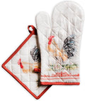 Maison d' Hermine 100% Cotton Oven Mitt & Pot Holder Set (7.5"x13" & 8"x8") Heat Resistant BBQ Cooking Gloves with Loop Baking Grilling Kitchen Gifts for Mothers Day Spring/Summer (Campagne)