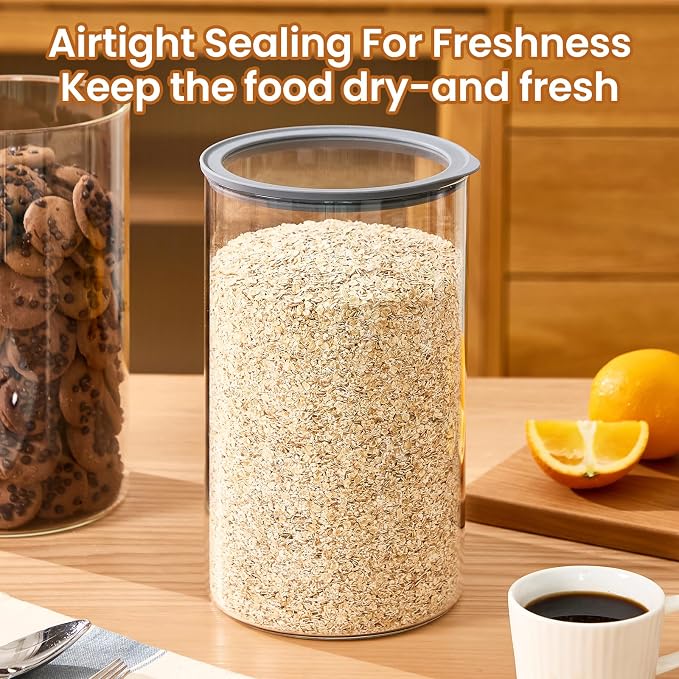 2 PCS Flour Sugar Storage Containers, 1-Gallon(4.2Qt) Cereal Containers Storage with Airtight Lids, Glass Food Jars for Oats, Cereal and More