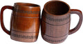 Wooden Beer Mug for Man Woman - 2 pcs Vintage Beer Viking Stein Cups, 12 oz Handmade Wood Camping Barrel Gift for Dad Friend Family Drink Coffee Tea