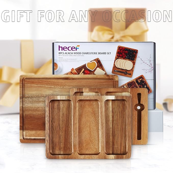 hecef Extra Large Charcuterie Board Set, 3-in-1 Magnetic Acacia Wood Cheese Platter with Storage Bag, Outdoor Picnic Serving Tray for Housewarming, Wedding, Anniversary, Birthday, Feast