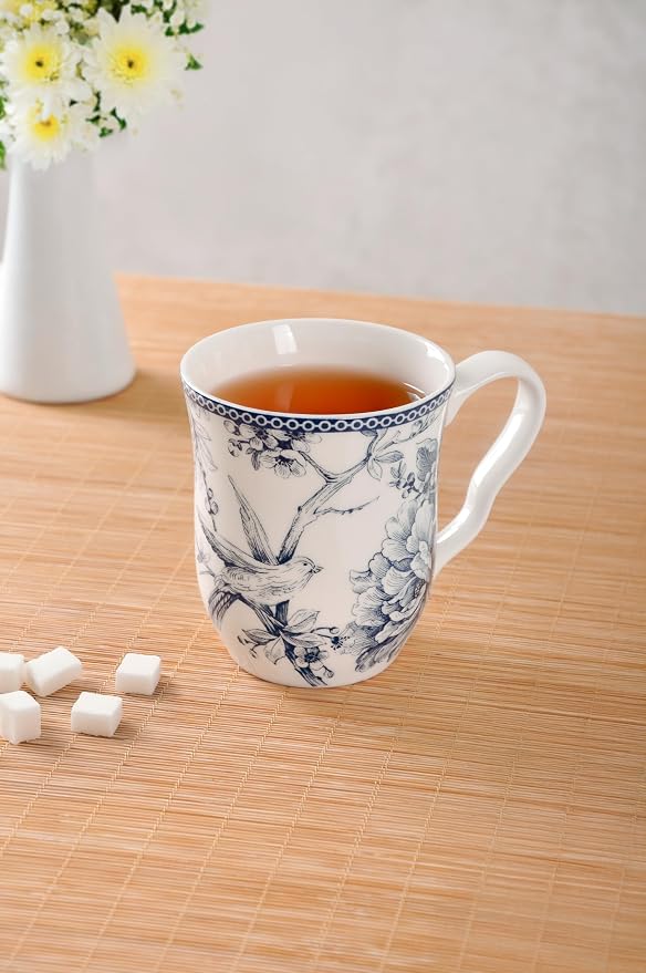 222 Fifth Adelaide Large Coffee Mugs Set of 4, 14.5 oz Porcelain Coffee Cups with Handle, Ceramic Tea Cup for Cappuccino, Latte, Cocoa, Microwave & Dishwasher Safe Decorative Gift Sets, Blue and White
