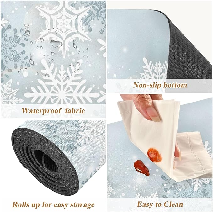 Silver Winter Abstract Snowflakes Christmas Trivet Table Runner 40 Inches Long Trivet for Hot Pots and Pans/Hot Dishes,Table Protector Heat Up to 230F, Decorative Hot Plates Mat for Kitchen Countertop