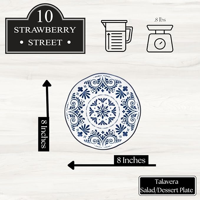 10 Strawberry Street Talavera Dinnerware, Set of 6 (8" Salad/Dessert Plate)
