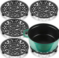 LEIFIDE 4 Pack Cast Iron Trivet with Pegs 5.2 Inch Round Metal Trivet with Vintage Patterns Rustproof Heat Resistant Hot Pot Plate Stand Holder Mat Pad for Kitchen Dining Table, Black
