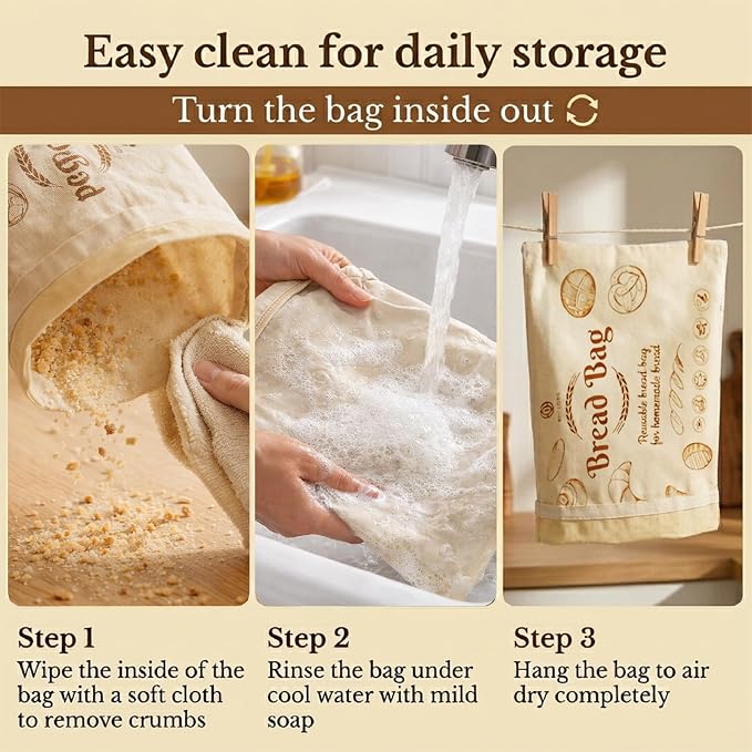 Cotton Beeswax Bread Bags for Sourdough - 3 Pack Reusable 2XL Set with Beeswax Wrap & Buckle Closure, Freezer Safe, Eco-Friendly Organic Storage for Homemade Bread & Artisan Loaves