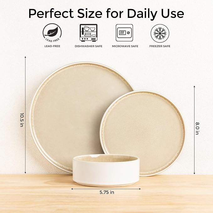 AmorArc Ceramic Dinnerware Sets, Handmade Reactive Glaze Stoneware Plates and Bowls Sets,Highly Chip and Crack Resistant | Dishwasher & Microwave Safe Dishes Set, Service for 4 (12pc)