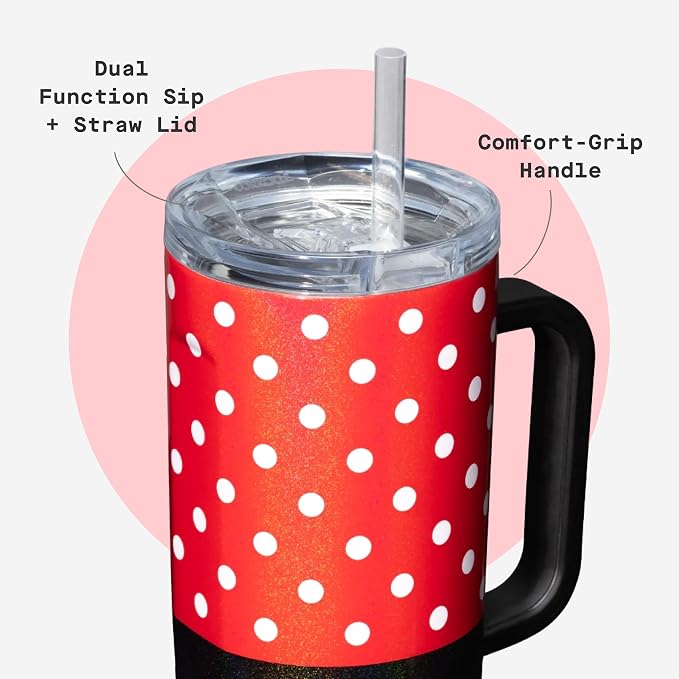 Corkcicle Cruiser Insulated Tumbler with Handle & Straw - Keeps Beverages Cold 20 Hours - Triple Insulated - Summer Drinkware Gift - Keeps Drinks Ice Cold - 40 oz - Minnie Mouse