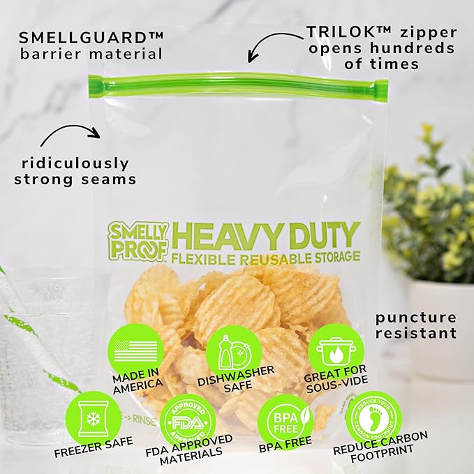 SMELLY PROOF Reusable Clear Odor-Proof Storage Bags - 10-Pack Bundle - Extra Large (12" x 16") & Large (10" x 8.5") - Barrier Technology - Made in the USA