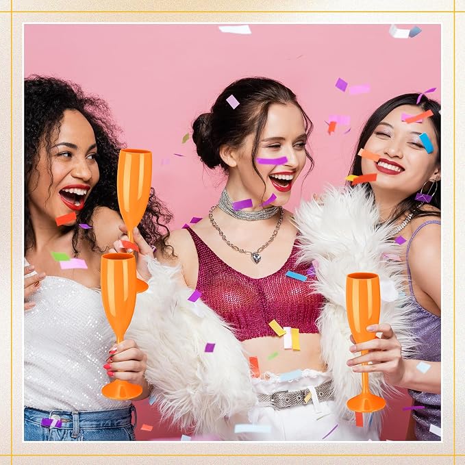 Maxcheck 24 Pcs Champagne Flutes Bulk Acrylic Toasting Drinking Flute Unbreakable Goblet Champagne Cups 6 oz Plastic Wine Glasses for Mother's Day Wedding Bridal Shower Anniversary Party (Orange)