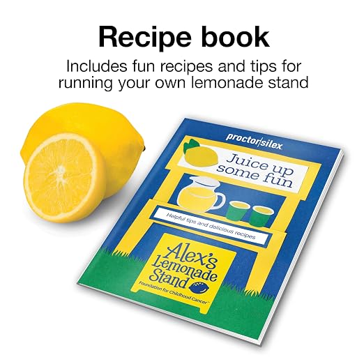 Proctor Silex Alex's Lemonade Stand 34 oz. Electric Citrus Juicer | Pressure Activated | 2 Reamers For Big and Small Fruit | Pulp Control | For Orange, Lemon, Grapefruit Juice | Yellow