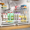 Sevenblue 2 Packs Under Sink Organizer, Height Adjustable 2 Tier Under Kitchen Sink Organizer, Multi-Purpose Storage Shelf for Kitchen Bathroom Cabinet (White, Large)