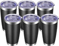 VEGOND 20oz Tumbler with Lid and Straw Stainless Steel Tumbler Cup Bulk Vacuum Insulated Double Wall Travel Coffee Mug Powder Coated Coffee Cup, Black, 6 Pack